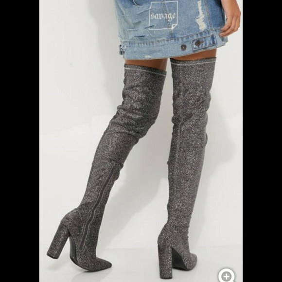 glitter knee boots